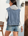 Pocketed Button Up Hooded Denim Jacket