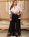 Plus Size Flower Elastic Waist Wide Leg Pants