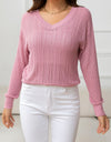 V-Neck Long Sleeve Eyelet Knit Top