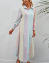 Rainbow Stripe Button-Up Maxi Shirt Dress