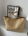 Straw Weave Leather Strap Tote Bag