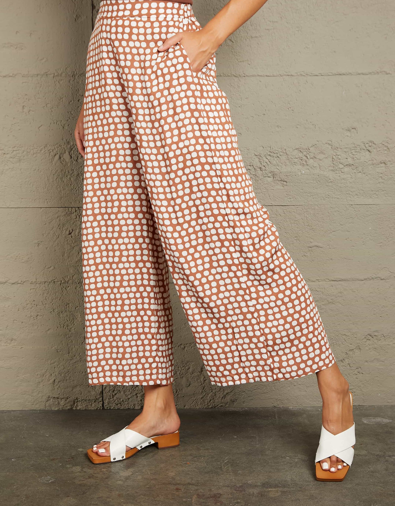 Polka Dot High Waist Wide Leg Pants with Pockets