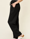 Double Take Full Size Texture Drawstring Straight Pants