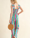 And The Why Full Size Striped Smocked Sleeveless Jumpsuit