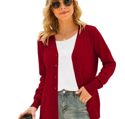 Button Up V-Neck Long Sleeve Cardigan