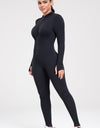 Zip Up Ribbed Long Sleeve Skinny Active Jumpsuit