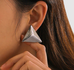 Stainless Steel 3D Triangle Earrings