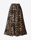 Plus Size Leopard Elastic Waist Midi Skirt