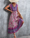 V-Neck Short Sleeve Printed Maxi Dress