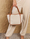 Fame Beach Chic Faux Leather Trim Tote Bag in Ochre