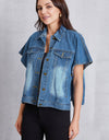 Pocketed Button Up Short Sleeve Denim Top