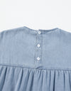 Ruffled Round Neck Cap Sleeve Denim Dress