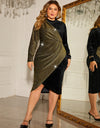 Plus Size Contrast Long Sleeve Dress