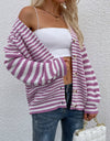 Striped V-Neck Button-Down Cardigan