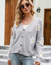 Floral Ribbed Trim Drop Shoulder Cardigan