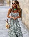 Smocked Printed Square Neck Sleeveless Dress