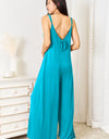 Double Take Full Size Soft Rayon Spaghetti Strap Tied Wide Leg Jumpsuit