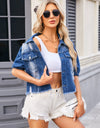 Distressed Raw Hem Button Up Denim Jacket