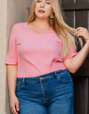 Plus Size V-Neck Half Sleeve Blouse