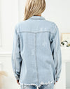 Distressed Button Up Frayed Hem Denim Jacket