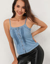 Pleated Detail Buttoned Denim Cami