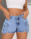 Mid-Rise Waist Denim Shorts with Pockets