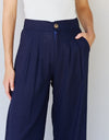 And The Why In The Mix Full Size Pleated Detail Linen Pants in Dark Navy