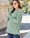 Basic Bae Full Size Ribbed Round Neck Long Sleeve Knit Top