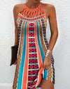 Printed Grecian Neck Mini Dress