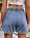 Raw Hem Elastic Waist Denim Shorts