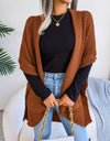 Horizontal Ribbing Open Front Slit Cardigan