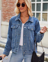 Pocketed Collared Neck Denim Jacket