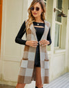 Plaid Lapel Collar Sleeveless Cardigan