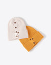 Button Detail Rib-Knit Cuff Beanie