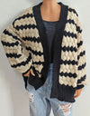 Striped Contrast Open Front Long Sleeve Cardigan