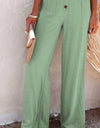 Full Size Decorative Button High Waist Pants