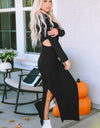 Cutout Round Neck Long Sleeve Slit Maxi Dress