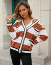 Color Block V-Neck Long Sleeve Cardigan