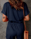 Full Size Drawstring V-Neck Short Sleeve Romper