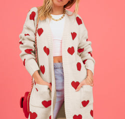 Heart Graphic Open Front Cardigan with Pockets