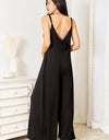 Double Take Full Size Soft Rayon Spaghetti Strap Tied Wide Leg Jumpsuit