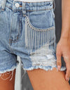 Distressed Fringe Denim Shorts with Pockets