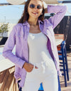 American Bazi Full Size Distressed Button Down Denim Jacket in Lavender