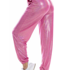 Glitter Elastic Waist Pants with Pockets
