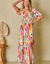 Slit Printed Surplice Short Sleeve Maxi Dress