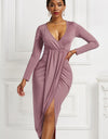 High-low Ruched Surplice Long Sleeve Dress