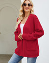 Open Front Raglan Sleeve Pocketed Cardigan