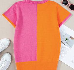 Contrast Round Neck Cap Sleeve Sweater