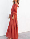 Ruffle Trim Off Shoulder Long Sleeve Maxi Dress