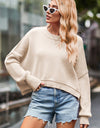 Round Neck Drop Shoulder Long Sleeve Sweater